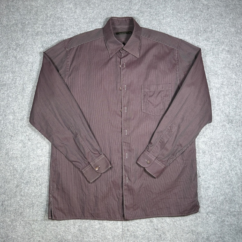 Ermenegildo Zegna button down Shirt Mens XL Burgundy Striped Cotton Italy made